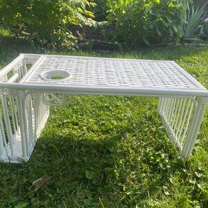 39-(VHD) Vintage Rattan Wicker. Bed Table.